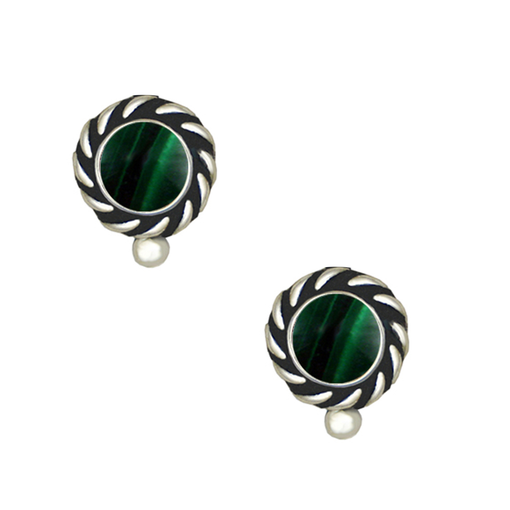 Sterling Silver Little Malachite Post Stud Earrings